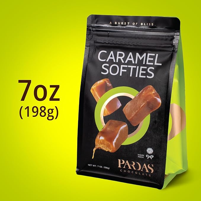 PARDAS Caramel Cream Candy, 7oz Pack of Caramels Individually Wrapped, Ideal Kosher Candy for Desserts, Parties, Lunchboxes and Holiday Celebrations, Perfect Soft Caramels for Snacking and Sharing