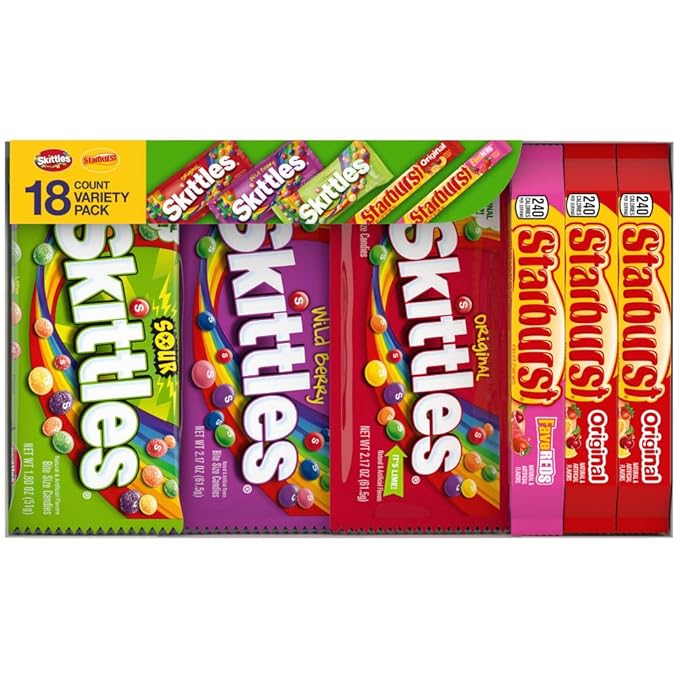 SKITTLES & STARBURST Assorted Candy Variety Pack for Holidays, Gifts, Parties, Candy Assortment, 37.05 oz (18 Count) Bulk Box