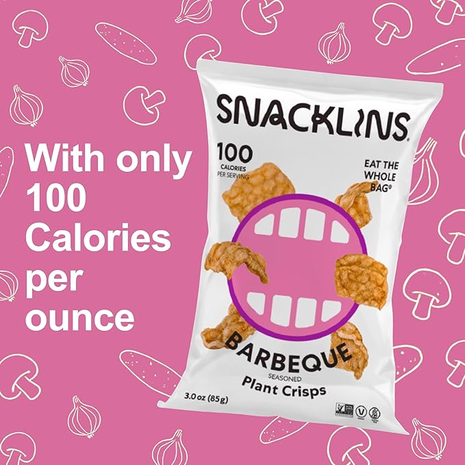 SNACKLINS Plant Based Crisps - Barbeque - Vegan Healthy Snacks - Gluten Free, Grain Free, Plant Based Crisps, 100% Kosher For Passover, Low Calorie - No Added Sugar, Crunchy, Puffed Snack - 3oz Bag (1 Pack)