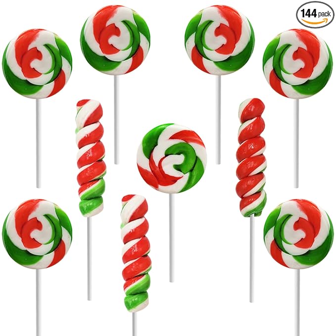 Fruidles Christmas Twist and Swirl Lollipop, Mixed Fruit Flavor, Individually Wrapped Lollipops, 2" Inch Twist and Swirl Suckers (144-Pack)