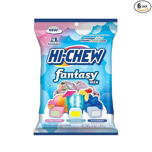 HI-CHEW Fantasy Mix, 6 Bags, 3oz each - Rainbow Sherbet Blue Hawaii Blue Raspberry - Unique Fun Soft & Chewy Candy - Immensely Juicy Fruity Candy Flavors - Individually Wrapped for Sharing