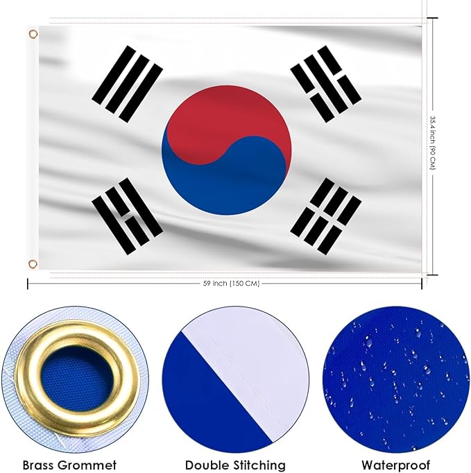 AhfuLife Korean Flag 3x5 Ft, Large Korean Flags for Outside - Double Side with Brass Eyelets for Korean Party Decorations, Soccer Party Bar Garden Decoration Indoor Outdoor