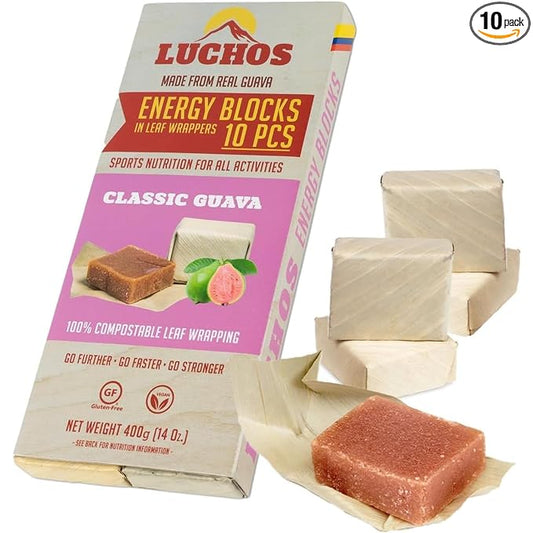 LUCHOS Energy Blocks - Classic Guava 400 g | Colombian On-the-Go Sports Nutrition for Running, Cycling & Hiking | A Natural Alternative to Bars & Gels | 10 Vegan, Gluten Free & Easy to Digest Portions