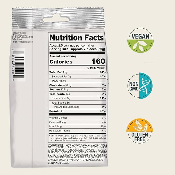 ROSTEN SeedBoost Seed Crackers (8 Pack) Cranberry & Chocolate Chip Flavor - Vegan, Non-GMO, Gluten Free (2.5oz Each)