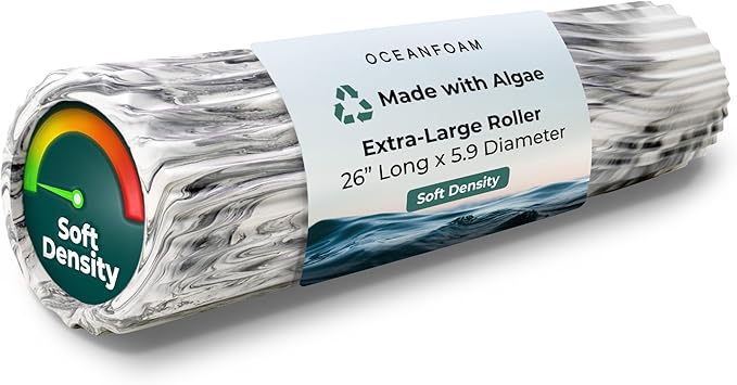 Oceanfoam Tsunami Roller (Black Marbled) - Extra-Large, 26" x 5.9" - Soft, Textured Foam Roller for Physical Therapy, Back Pain, Exercise & Stretching - Wave Textured - Yoga, Athletics, & Wellness