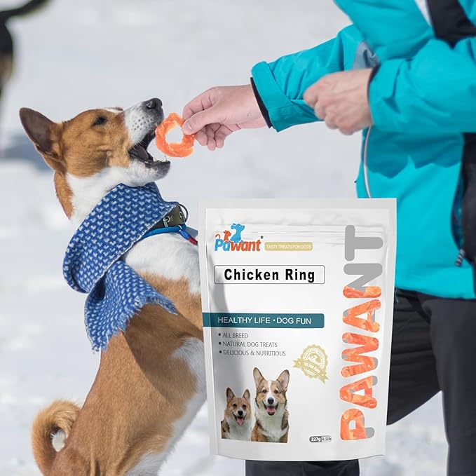 Pawant Chicken Rings Dog Treat Snacks Puppy Treats Natural Chicken Rawhide-Free Soft Healthy Dog Treats for Small Medium and Large Breed 227g