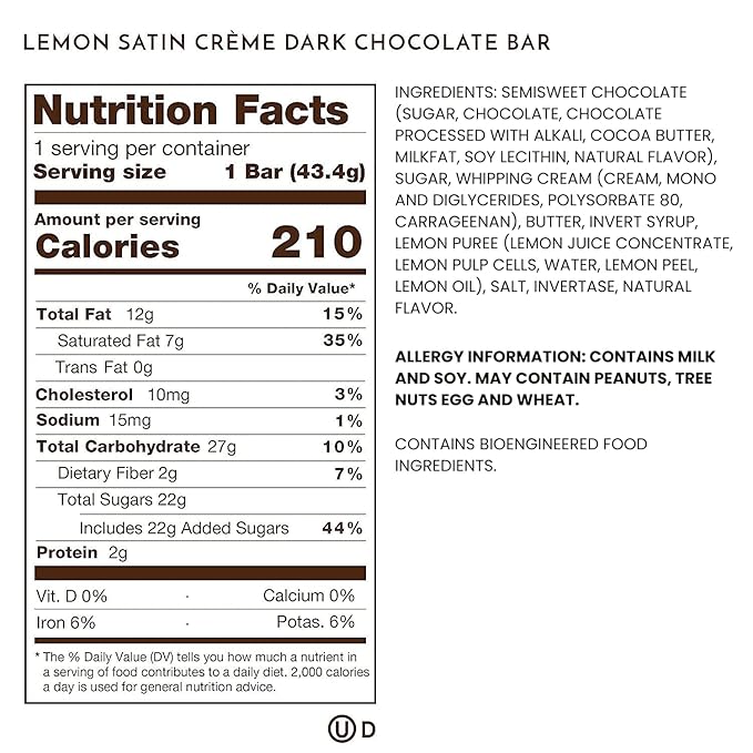 Ethel M Chocolates Premium Dark Chocolate Lemon Satin Crème Filled Bars, Individually Wrapped Chocolate Candy Bars, for Gifting, Holidays & Everyday Indulgence (24 Pieces)