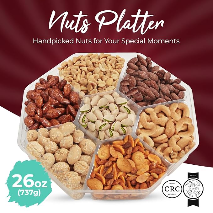 SizGit Nut Gift Baskets, 26oz Mixed Nut Gift Box of 7 Sectional Platter, Ideal Nut Assortment for Holidays, Birthdays, Celebrations, Anniversaries, Corporate Occasions and Everyday Snacking