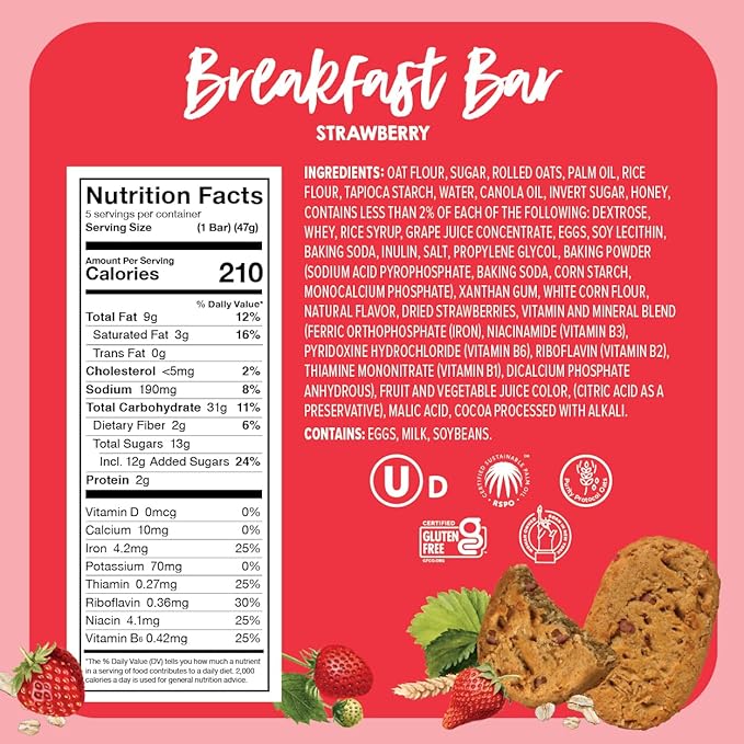 Goodie Girl Soft Breakfast Bar, Strawberry | Baked, Chewy, Gluten Free (3 Pack)