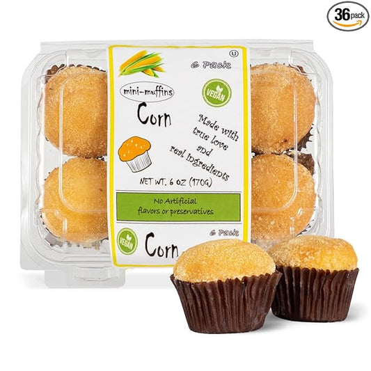 DIJAS Natural Foods Plant-Based 36-Vegan Mini Muffins ONLY $0.97-oz! Natural and Preservative Free Ingredients, Delicious Snack and Breakfast (36 Muffins) (Corn)