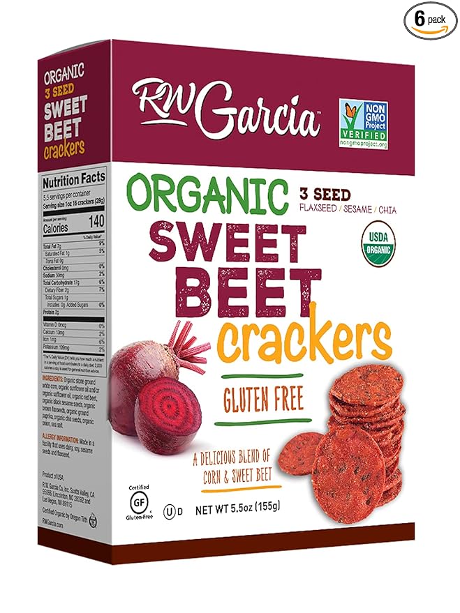 RW Garcia Organic Sweet Beet Crackers, Gluten Free, 5.5oz Boxes, 6 Pack
