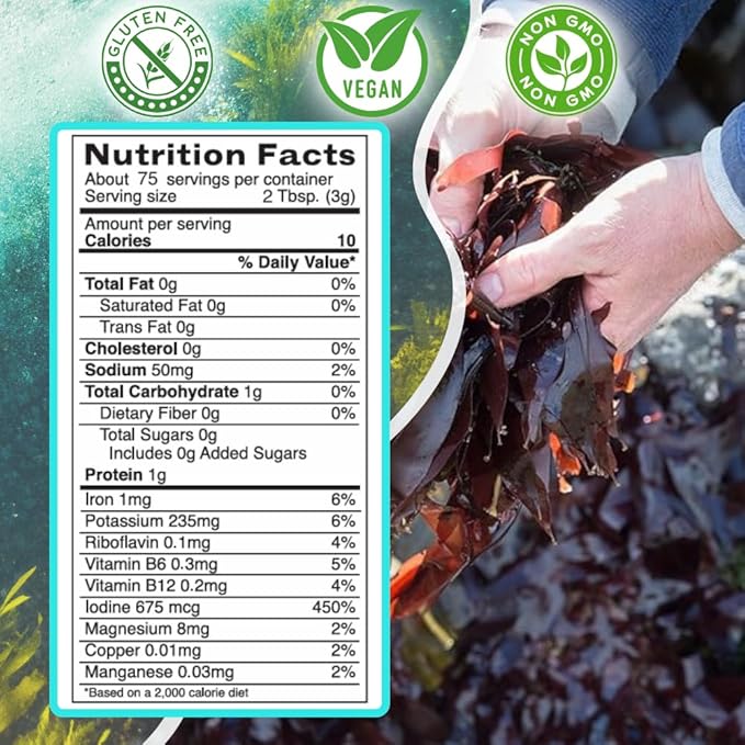Ocean’s Balance Organic Dulse Whole Leaf – Atlantic Seaweed Snack & Cooking Ingredient,Soup Topping Seaweed,Seaweed For Ramen&Salad – Iron & B12 – Vegan, Paleo, Gluten-Free – 1 lb Bag