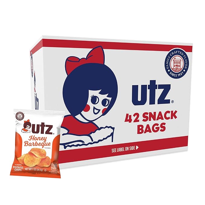 Utz Honey Barbeque 1 Oz. Bags, 42 Count Crispy Potato Chips Made From Fresh Potatoes, Crunchy Individual Go Snacks, brand is Utz, variation theme is Flavor that is Honey Barbecue, Size that is 2.63 Pound (Pack of 1).