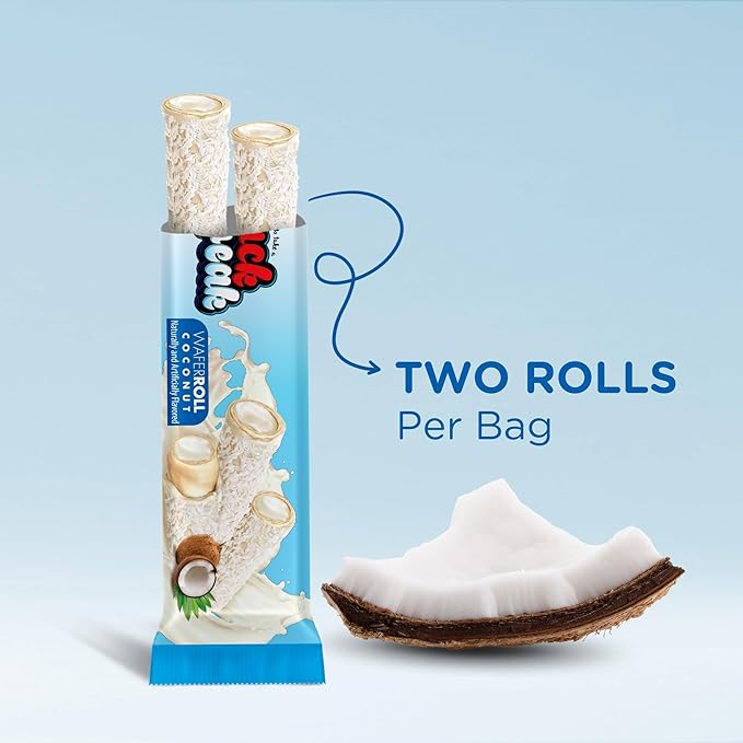 Snack Break Coconut Rolled Wafers - 24 Individually Wrapped Wafer Rolls (Pack of 3) with Creamy Coconut Filling - Snacks for Kids & Adults