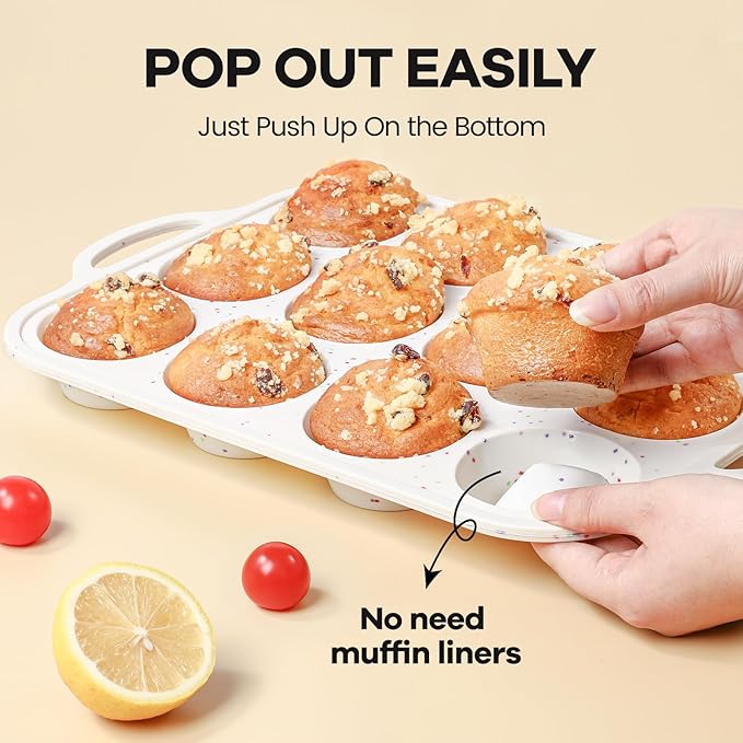 Fimary Silicone Muffin Pans for Baking 1 Pack, 2.8 Inch with Metal Reinforced Frame, Regular Size Nonstick Silicone Cupcake Pan 12 Cups for Baking Homemade Muffins, Cupcakes, Dishwasher Safe BPA Free