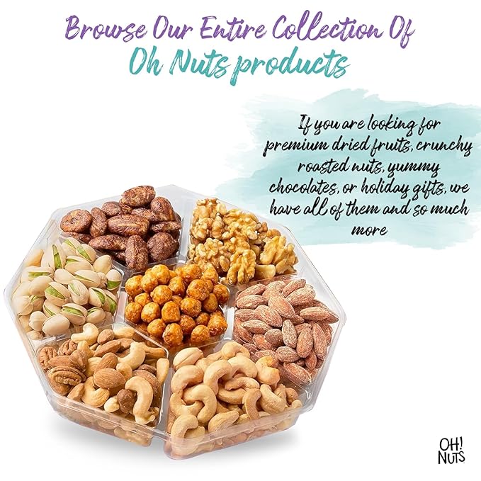 Oh! Nuts 7 Variety Nuts Gift Basket - Healthy Food Assorted Nuts Gifts Baskets - Holiday Gourmet Gift Boxes - Gift Box Ideas for Birthday, Corporate, Men and Women - Premium