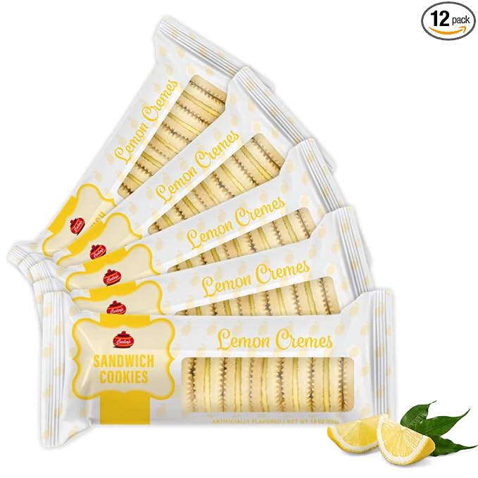 Carley's Sandwich Cookies, Lemon Creme, Perfect Lunch Box or On-the-Go Snacks, Dessert Sweets, Snack Food Gifts, Kosher Certified, Sweet Treats, Nut-Free, 3.5 Oz Snack Packs, Pack of 12