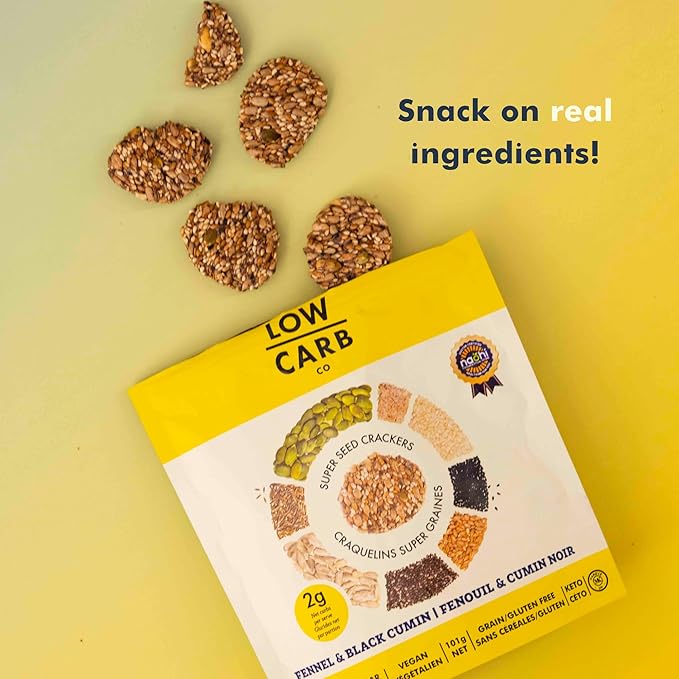 Super Seed Crackers, Gluten Free & Keto Friendly Healthy Snacks, Vegan, Zero Sugar, Paleo & Diabetic Friendly, Nut Free, 20g High Protein, 18g High Fiber, 3.56oz Each, 3-Pack, Fennel & Black Cumin
