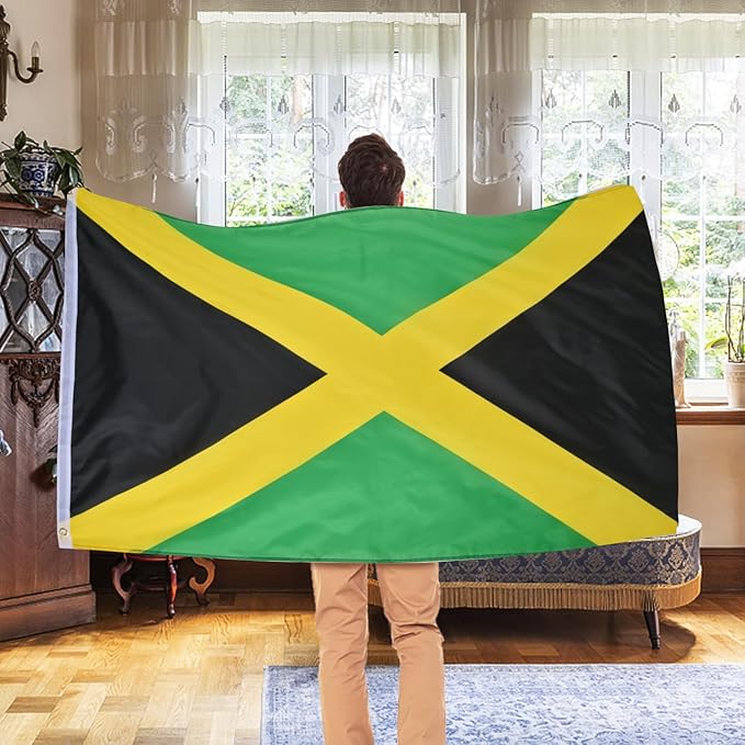 AhfuLife Jamaica Flag Jamaican Flag 3x5 Ft, Large Jamaica National Flags for Outside - Double Side with Brass Eyelets for Jamaican Party Decorations, Bar Garden Street Decoration Indoor Outdoor