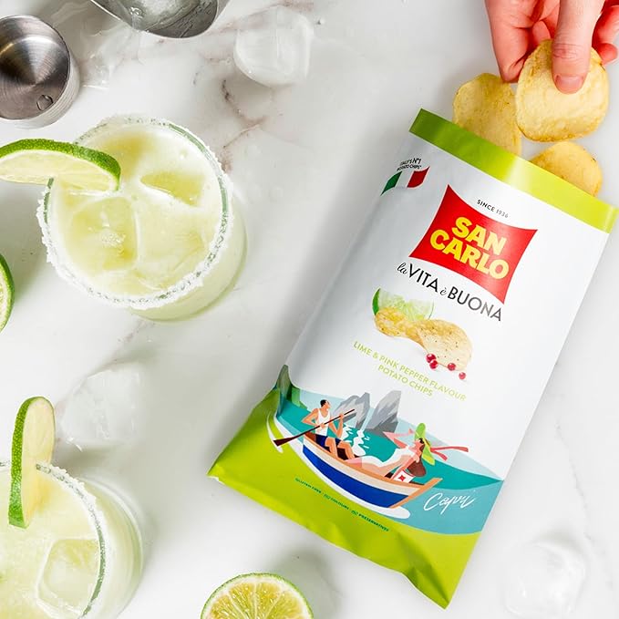 San Carlo Multi Pack 5X Lime&Pink Pepper n°1 Italian Potato Chips - 150gr - for Snacking Bliss