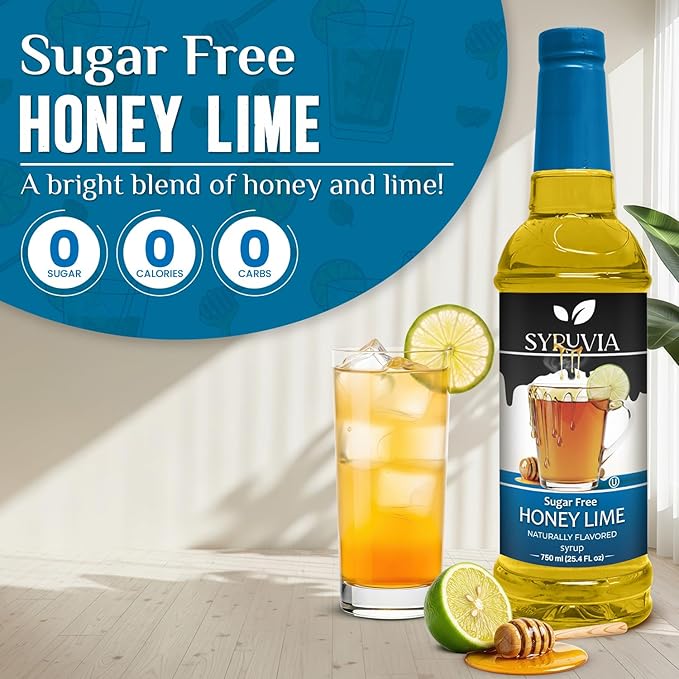 Syruvia Sugar Free Honey Lime Flavored Syrup for Drinks, Cocktails, Mocktails, Iced Teas and Desserts – 25.4 fl oz