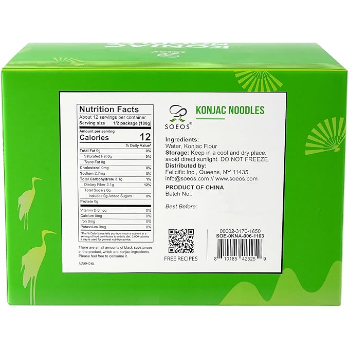 Soeos Konjac Noodles, Angel Hair Pasta, 9.5oz (270g), 6 Packs, Kosher, Sugar Free, Gluten Free, Low Calorie Shirataki Noodle