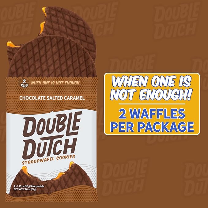 Double Dutch Stroopwafel Cookies – 2 Pack – 16 Waffles – Caramel, Blueberry, Vanilla, Chocolate Salted Caramel (16 Count, Chocolate Salted Caramel)