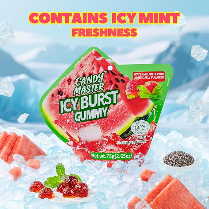 Candy Master Peelable Fruit Gummies Watermelon Flavors 3Pack, 6 Flavors Fun to Peel, Chewy Texture, Halal-Certified Holiday Gifts
