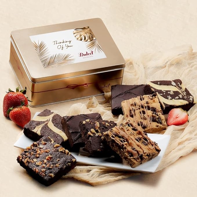 Thinking of You Gift Basket - 18 Individually Wrapped Brownies Freshly Baked in a Variety of Flavors - Dulcet's Signature Flavored Fudge Brownies - Gift Box Comes with Thinking of You Card