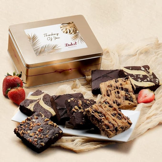 Thinking of You Gift Basket - 18 Individually Wrapped Brownies Freshly Baked in a Variety of Flavors - Dulcet's Signature Flavored Fudge Brownies - Gift Box Comes with Thinking of You Card