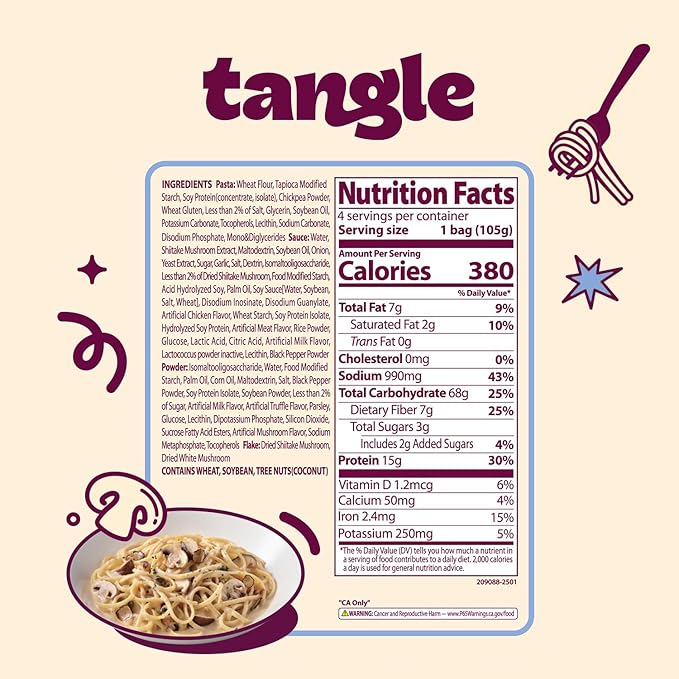 Samyang Tangle Creamy Mushroom Pasta | Instant Pasta | Mukbang | 15g of Protein | Linguine | 7g of Fiber | Chick Pea based | Easy Prep | Convenient | 4 Pack
