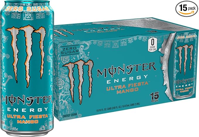 Monster Energy Ultra Fiesta Mango, Sugar Free Energy Drink, 16 Ounce | Pack of 15