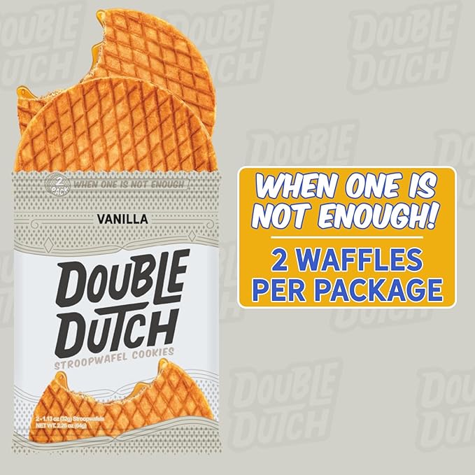 Double Dutch Stroopwafel Cookies – 2 Pack – 16 Waffles – Caramel, Blueberry, Vanilla, Chocolate Salted Caramel (16 Count, Vanilla)