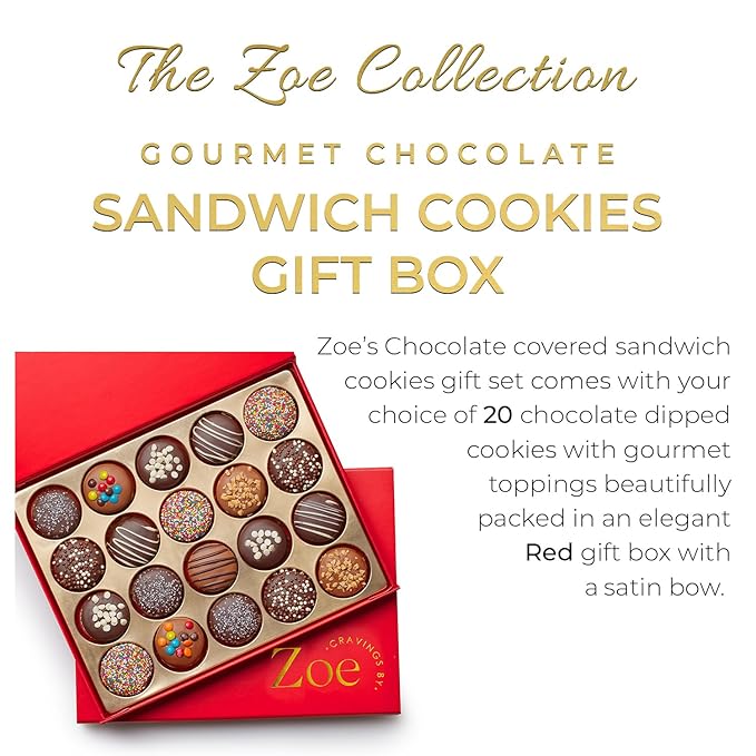 CRAVINGS BY ZOE Gourmet Chocolate Covered Cookies Gift Basket | 20 Count | Kosher Milk & Dark Belgian Chocolate Gourmet Food Gift Box | Birthday, Thank You, Candy Gifting Men Women Him Her Mom