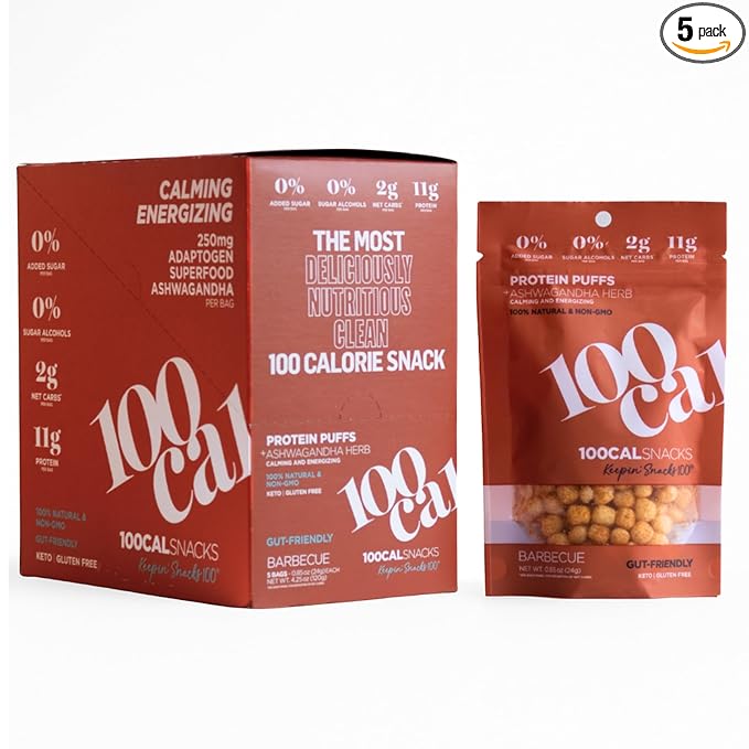 Protein Puffs BBQ | 11g High Protein, 4g Fiber | Low Calorie, Gut Healthy Salty Snacks for Adults and Kids | Low Carb Keto, No Sugar Added, Gluten Free Vegetarian Healthy Chips | Crunchy Wholesome Yum Weight Loss Snack Pack with Ashwagandha, Organic In...