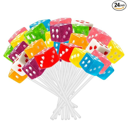 EORA Dice Shaped Lollipops Candy, Casino Themed Candy Suckers Individually Wrapped Lollipops Bulk, 8 Colors + 8 Flavors Bunco Party Supplies, Vegas Style Old Fashioned Square Cube Dice Pops Suckers