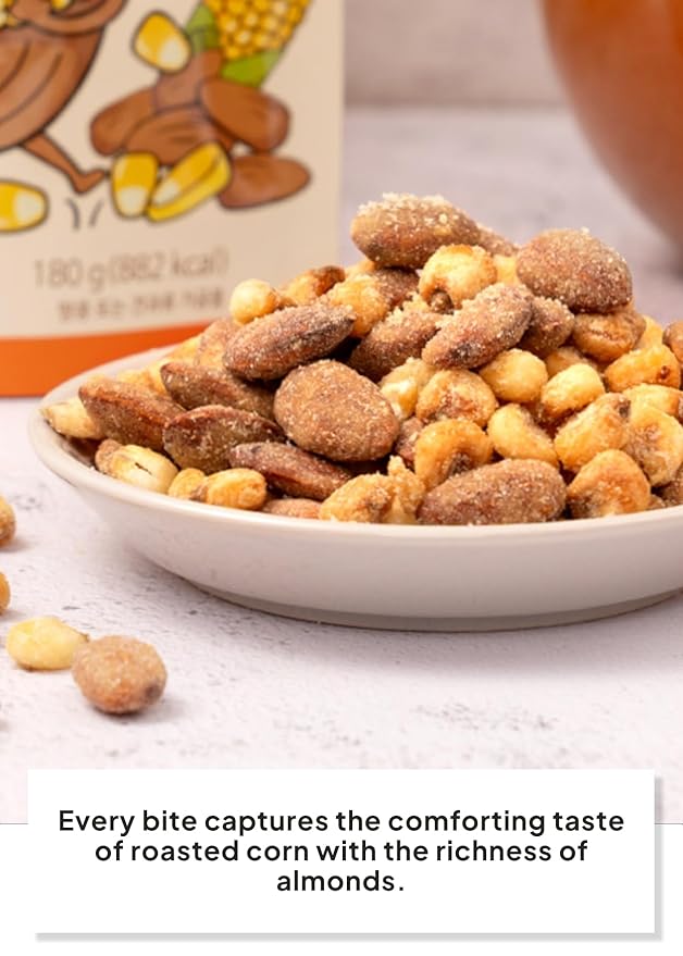 Korean Food Nuts Holic Roasted Corn & Almond, Sweet & Nutty Crunchy Almond Snack, 8 Packs 8.5 oz (1.05 oz Each)