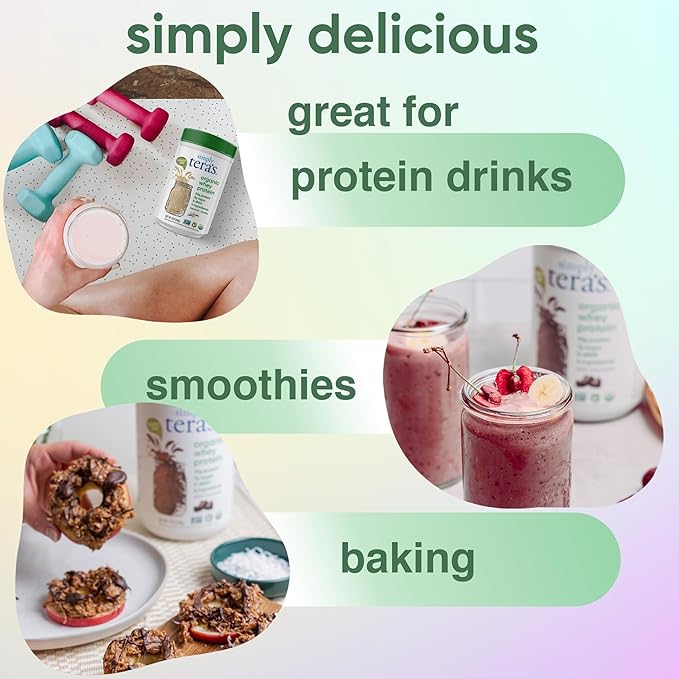 simply tera's Organic Whey Protein Powder - Grass Fed Whey Protein Powder Without Artificial Sweeteners, Unflavored, Non-GMO, Kosher, Gluten-Free - Plain Unsweetened 12 Oz.