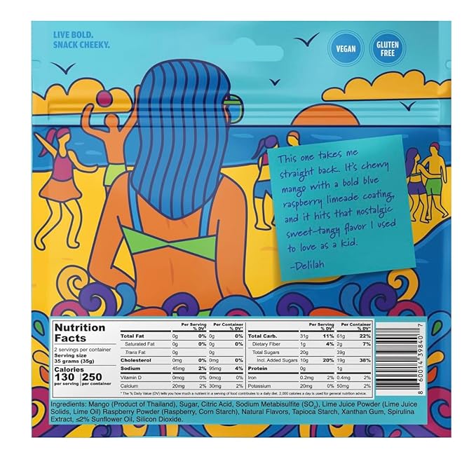 Chici Mama Blue Raspberry Limeade Mango Bites – Made with Real Mango | Chewy, Juicy Candy-Alternative Treat | No Artificial Colors, Flavors, or Sweeteners | Gluten-Free, Naturally Vegan & Free of Major Allergens | Better-For-You Snack | 2 Pack - 70g