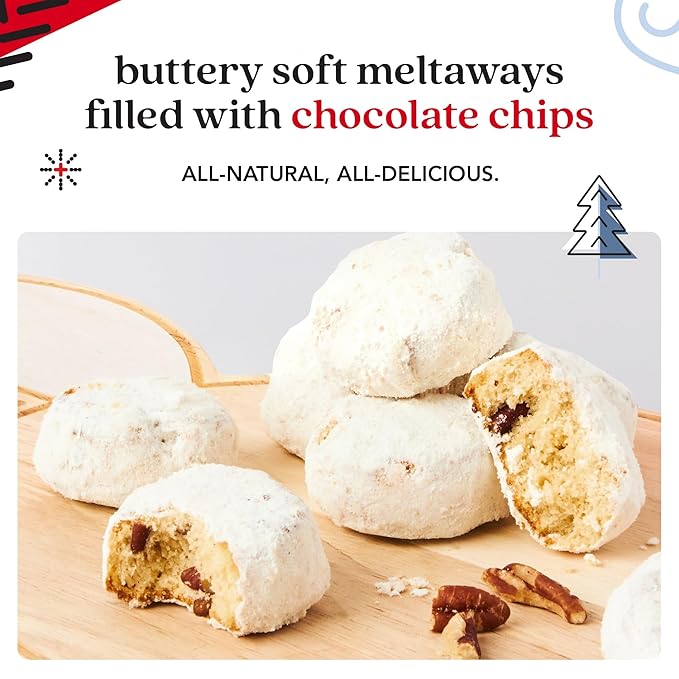 David's Cookies Chocolate Chip Pecan Meltaways Christmas Cookies Gift Box 3 Pack – Soft Butter Cookies with Pecans – 3 lbs Gourmet Holiday Dessert Basket for Celebrations and Special Occasions