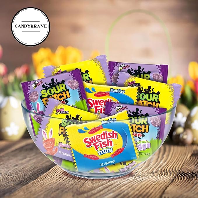 Assorted Easter Special - SourPatch Sour Eggs + Mini SwidishFish - 2 lbs Individually Wrapped Sweet & Sour Candy Pack - Delicious Gummy Candy for Easter, Valentines Day, Pinata, Birthdays & Pantry