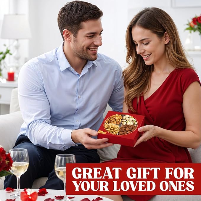 Valentines Day Nuts gift Basket of Cravings Gourmet Nuts Collection, Premium Mixed Nut Gift Box, 4 Sectional Valentines Gift Basket.