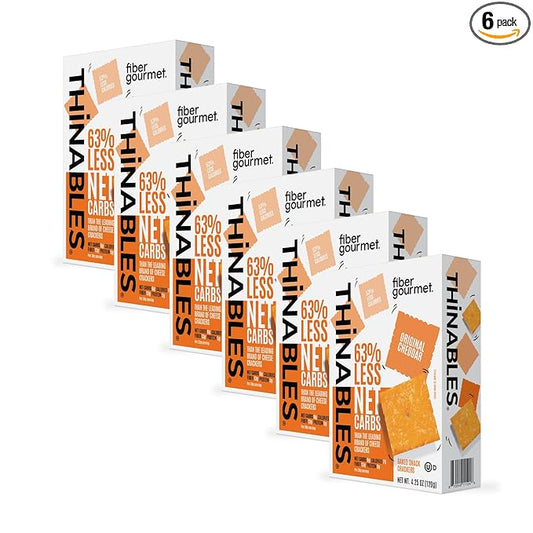 Fiber Gourmet Thinables Baked Cheese Crackers Healthy Low Net Carb Keto - Real Cheddar, High Fiber, 70 Calories, 6g Net Carbs, 13g Fiber, 5g Protein, Kosher - 4.25 Ounce (pack of 6)