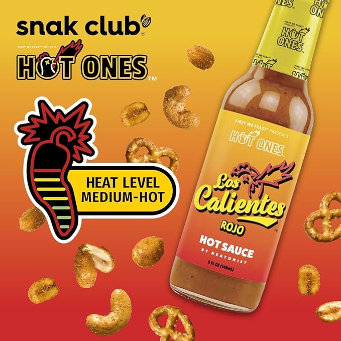 Snak Club x Hot Ones Hot Habanero Snack Mix, Spicy Snacks with Peanuts, Pretzels, Sesame Sticks, Toasted Corn & Cashews, Inspired by Hot Ones Hot Sauce, 10 oz Bag