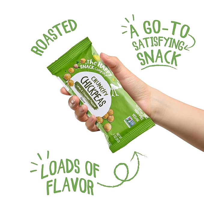 Happy Snack Company Crunchy Chickpeas Classics Variety Pack (Pack of 24 1oz) Classic Sea Salt x 8 Lime & Cracked Pepper x8 Sea Salt & Balsamic x8.