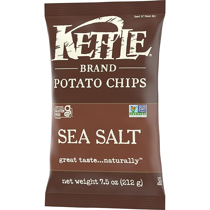 Kettle Brand Sea Salt Kettle Potato Chips, Gluten-Free, Non-GMO, 7.5 oz Bag (Pack of 12)