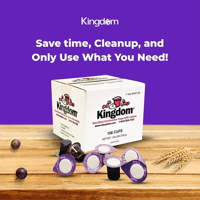 Kingdom Prefilled Communion Cup with Wafers(100 ct-red juice) Sealed in a Single-Serving Container with Upto 1-Year Shelf Life, Perfect for Holy Eucharist Celebration in Hospitals,Summer Camps, and more!