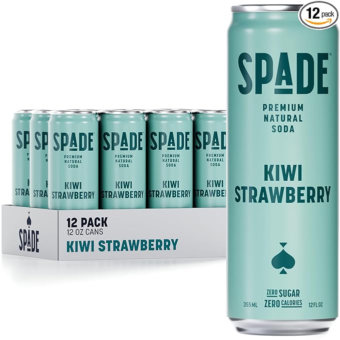 Spade Soda Kiwi Strawberry 12 Pack, Premium All-Natural, No Sugar, No Calories, Electrolytes, Magnesium, Potassium, Healthy Non GMO, Sweet Quality Stevia, No Artificial Sweeteners, Great Taste, Bold Taste