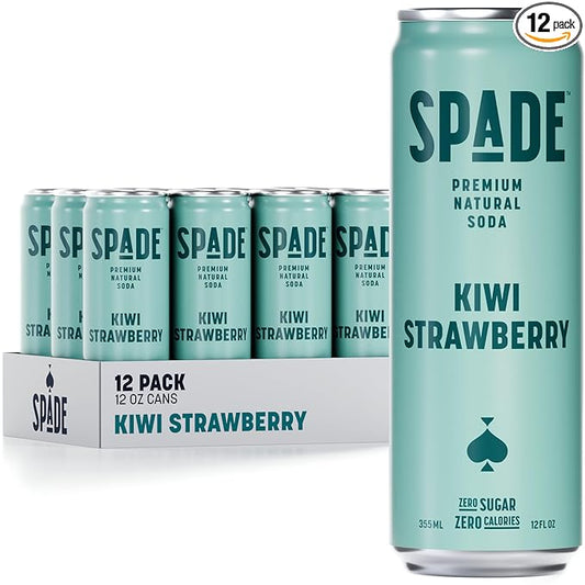 Spade Soda Kiwi Strawberry 12 Pack, Premium All-Natural, No Sugar, No Calories, Electrolytes, Magnesium, Potassium, Healthy Non GMO, Sweet Quality Stevia, No Artificial Sweeteners, Great Taste, Bold Taste