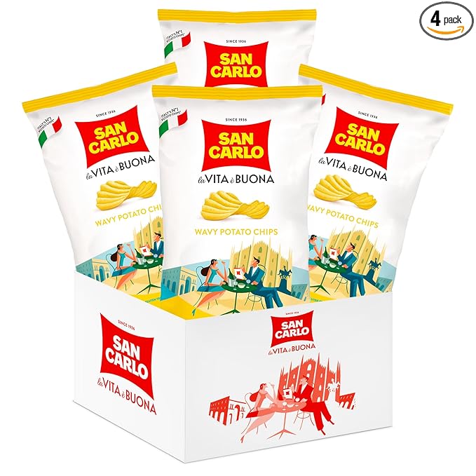 San Carlo Multi Pack 4X Wavy n°1 Italian Potato Chips - 180gr - for Snacking Bliss